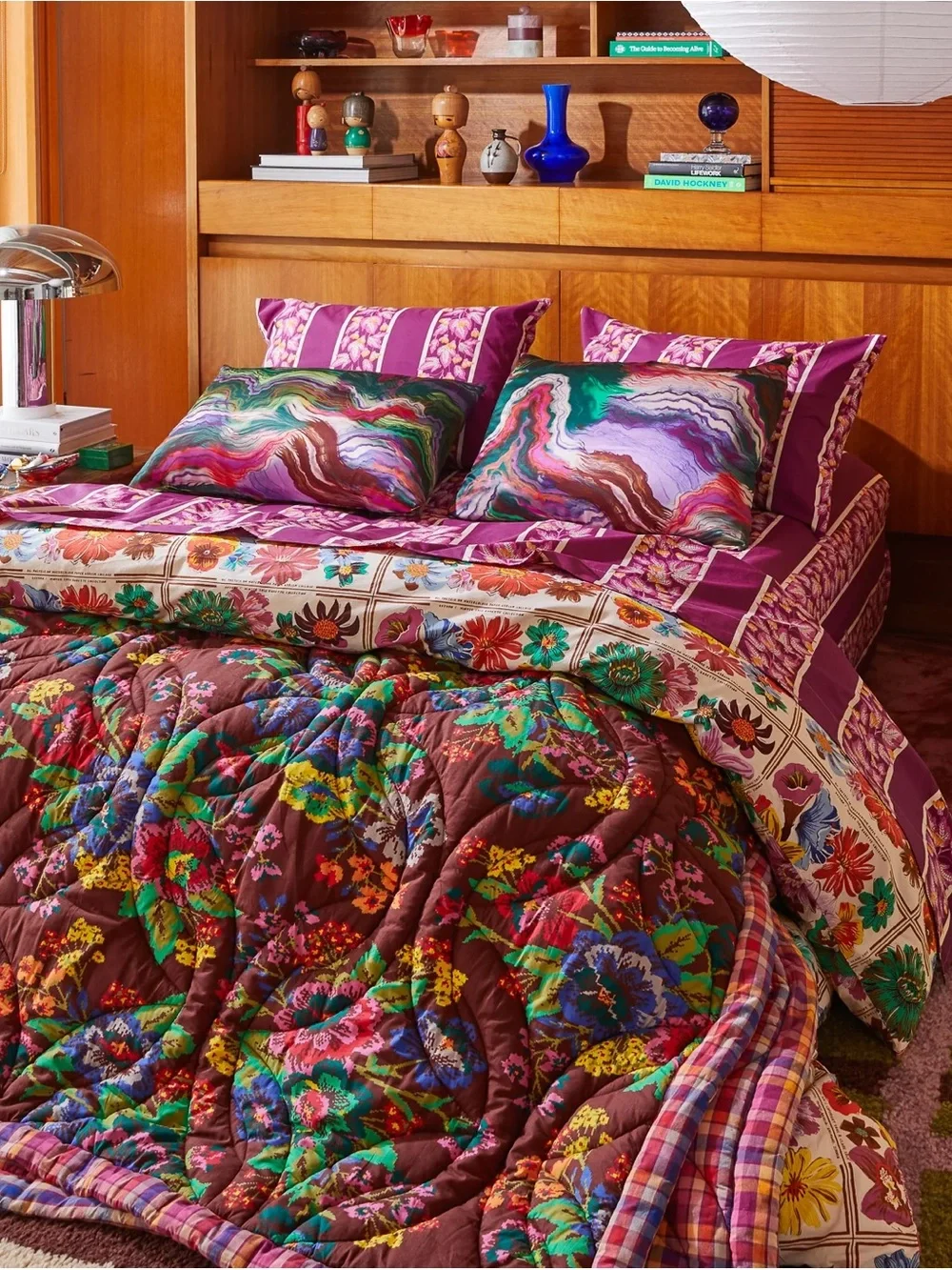 Sage and Clare Agata Mulberry Purple Floral Stripe Cotton Sheet Set - Never Used